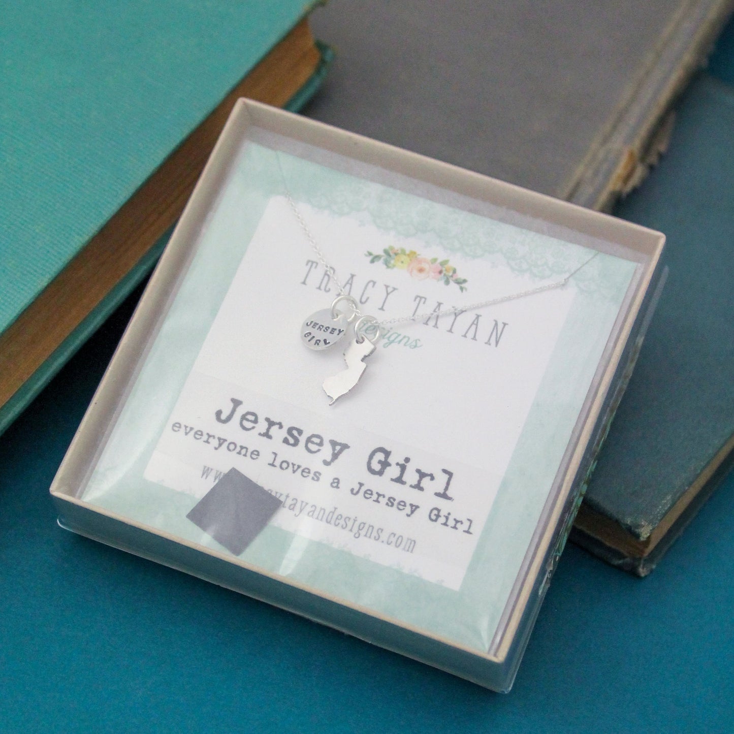 Tiny Jersey Girl Necklace in Sterling Silver, New Jersey Necklace, Jersey Girl Jewelry, New Jersey State, Personalized Hand Stamped Jewelry