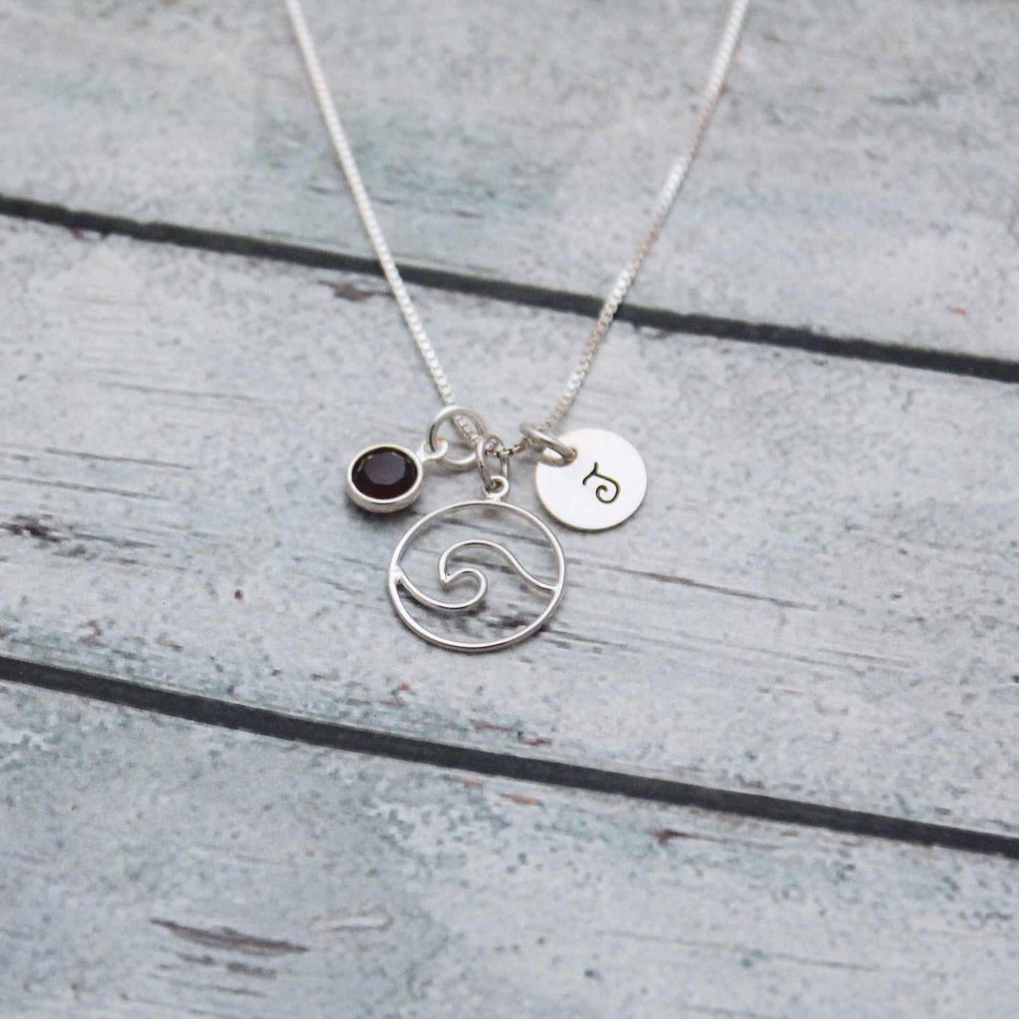 Wave Charm Birthstone Necklace, Wave Jewelry, Sterling Silver Wave Necklace, Beach Girl Birthday Gift, Birthstone Jewelry, July Necklace