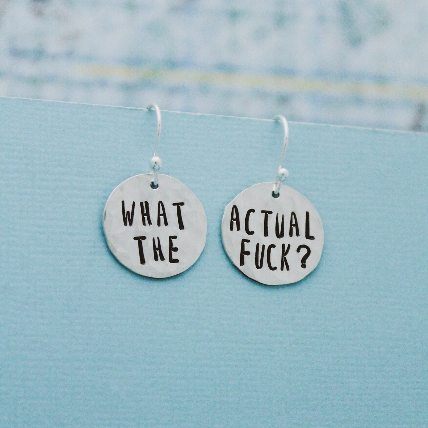 What the Actual Fuck Sterling Silver Earrings, What the Fuck Jewelry, Hand Stamped Personalized Earrings, Explicit Curse Word Jewelry WTF