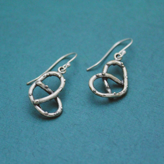 Cute Pretzel Earrings, Sterling Silver Pretzel Earrings, Pretzel Jewelry, Sterling Silver Food Pretzel Earrings, Funky Food Earrings Gift