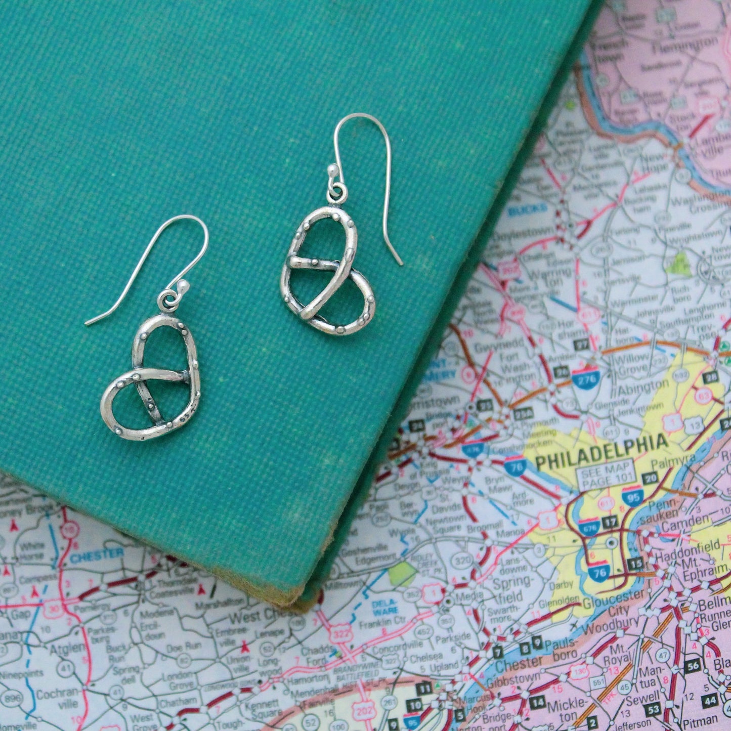 Cute Pretzel Earrings, Sterling Silver Pretzel Earrings, Pretzel Jewelry, Sterling Silver Food Pretzel Earrings, Funky Food Earrings Gift