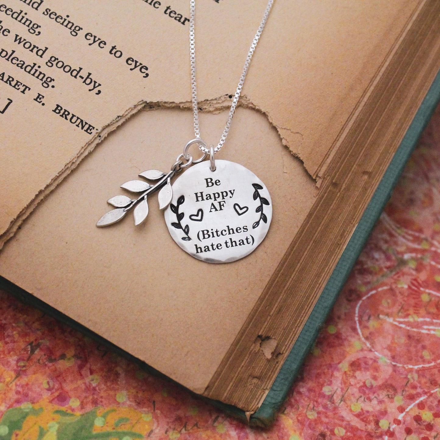Be Happy AF (Bitches hate that) Necklace in Sterling Silver, Be Happy Jewelry, Gifts for Her, Curse Word Jewelry Gift, Be happy Bitches Gift