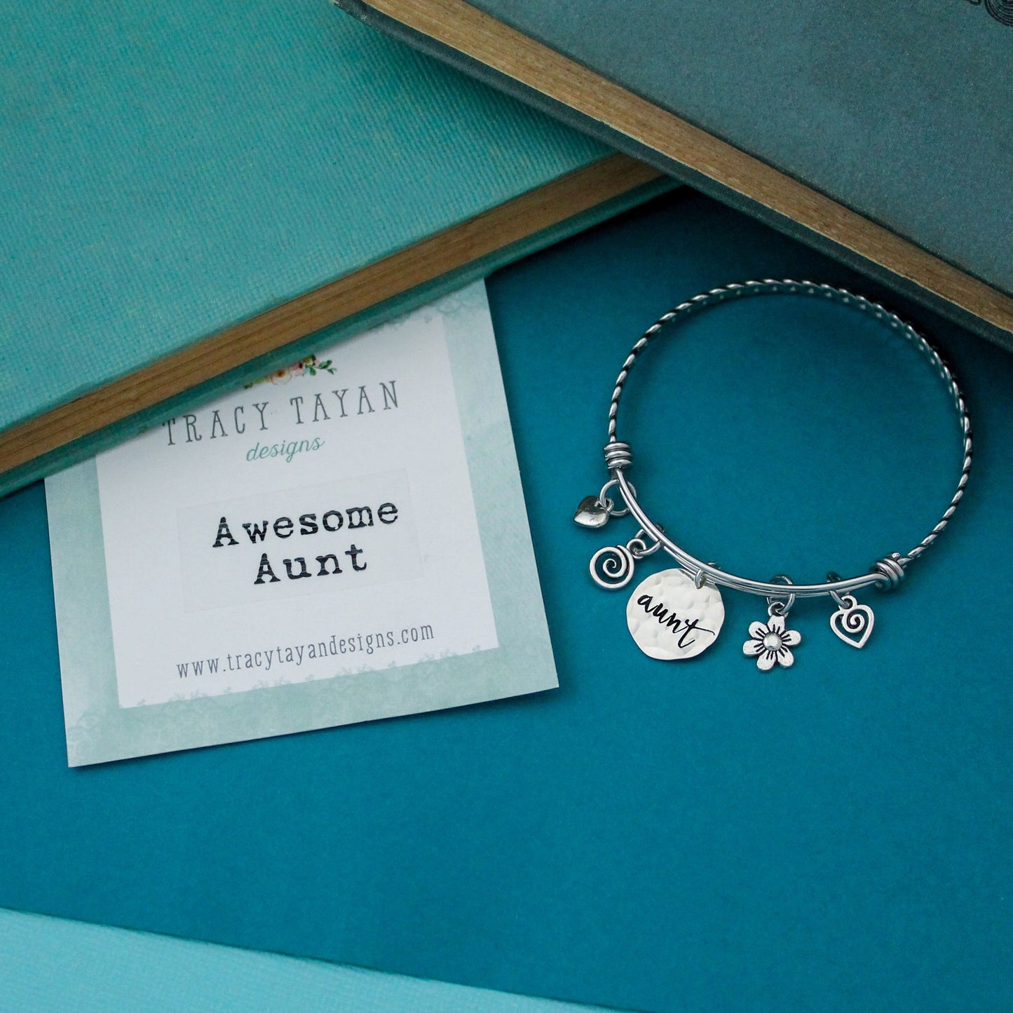 Awesome Aunt Bangle Bracelet, Personalized Auntie Gift, Cute Aunt Bracelet, Gifts for Aunts, Birthstone Jewelry, Personalized, Hand Stamped