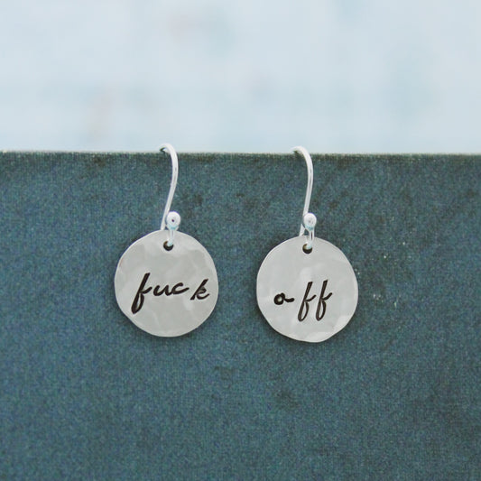 Fuck Off Sterling Silver Earrings, Fuck Jewelry, Fuck Off Earrings, Fun Funky Fuck Jewelry Expletive Gift for Her, Whimsigoth