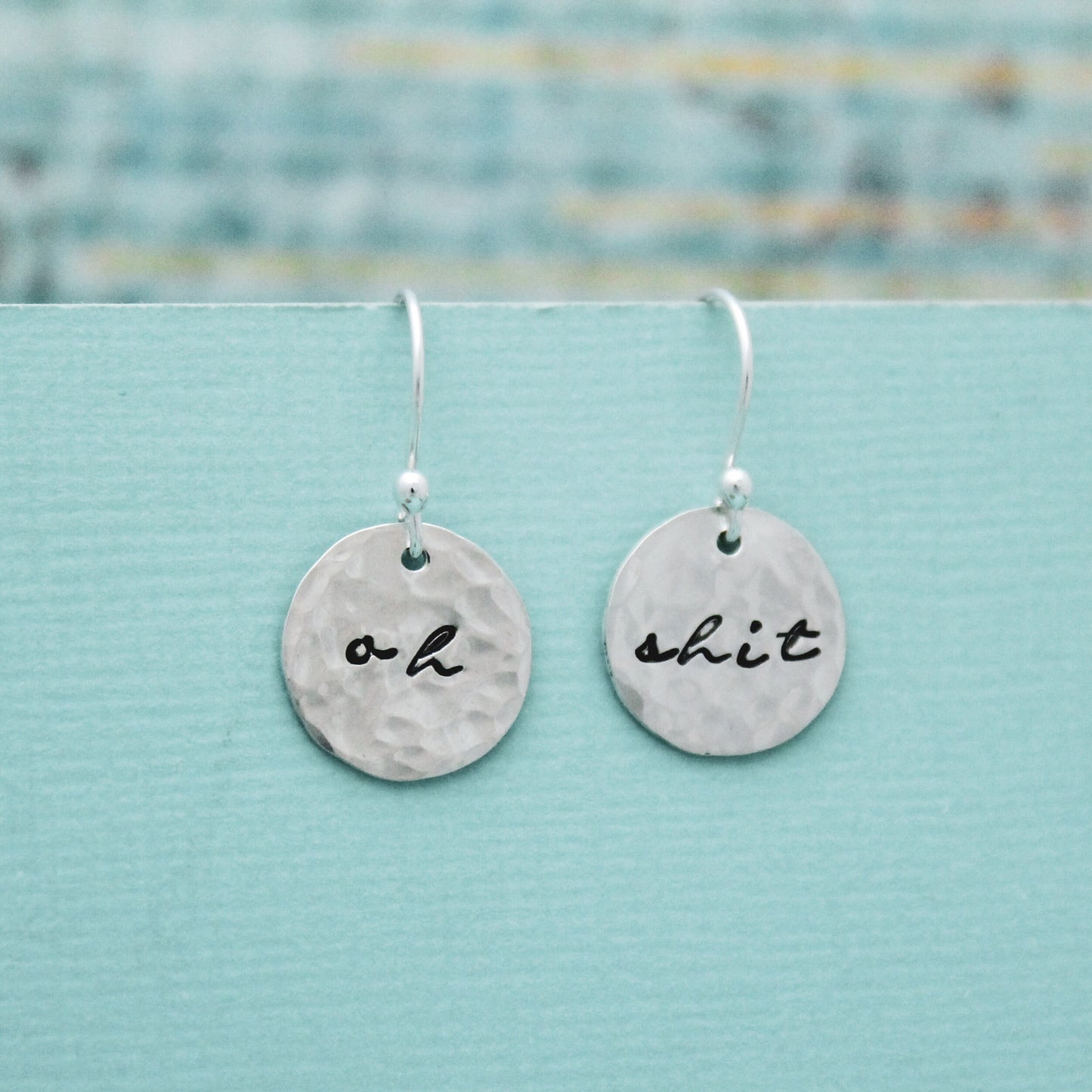 OH Shit Sterling Silver Earrings, Shit Jewelry, Hand Stamped Personalized Oh Shit Earrings, Fun Funky Oh Shit Jewelry Expletive Gift for Her