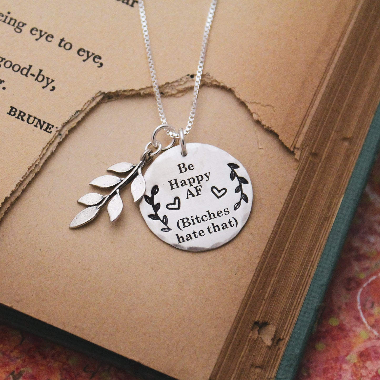 Be Happy AF (Bitches hate that) Necklace in Sterling Silver, Be Happy Jewelry, Gifts for Her, Curse Word Jewelry Gift, Be happy Bitches Gift