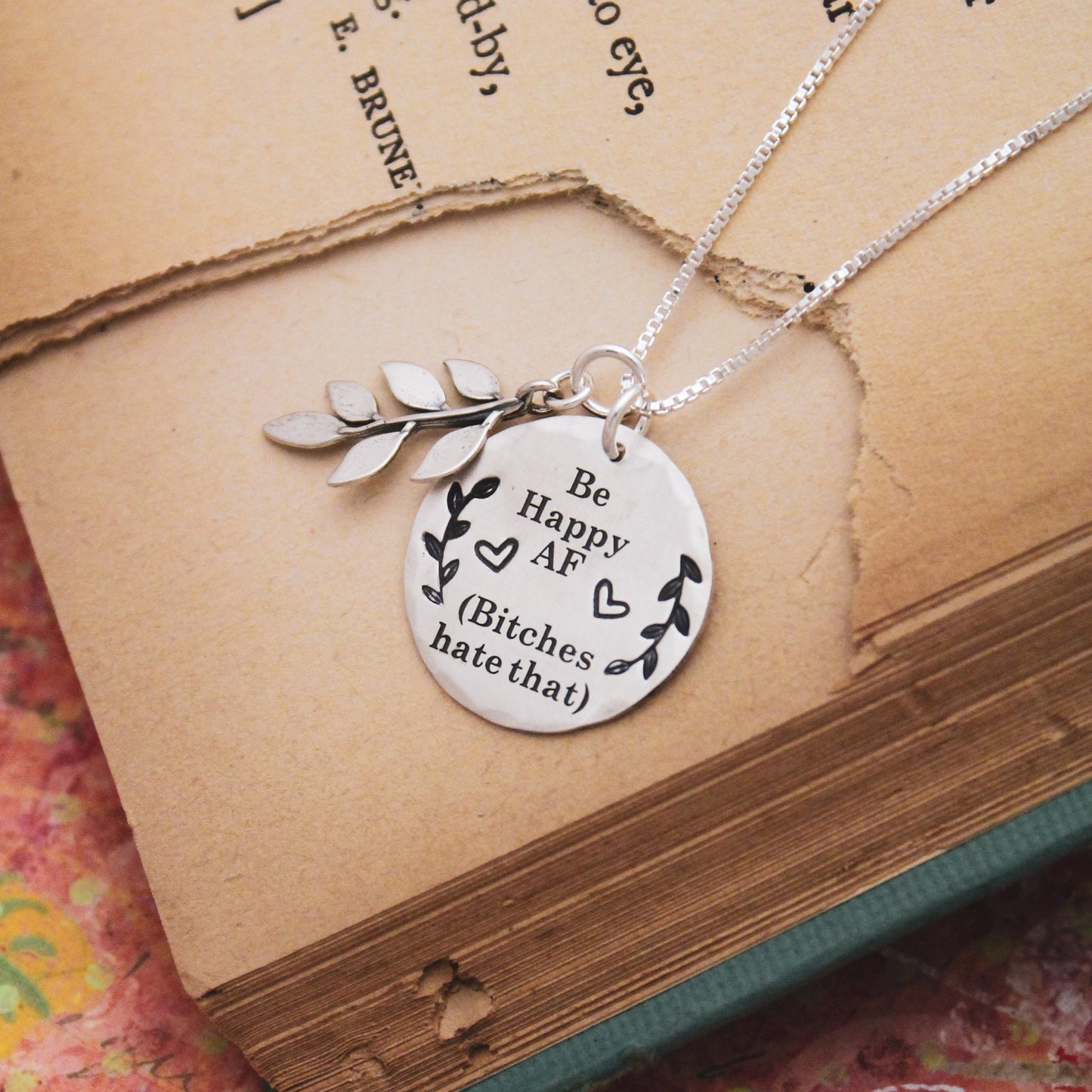 Be Happy AF (Bitches hate that) Necklace in Sterling Silver, Be Happy Jewelry, Gifts for Her, Curse Word Jewelry Gift, Be happy Bitches Gift