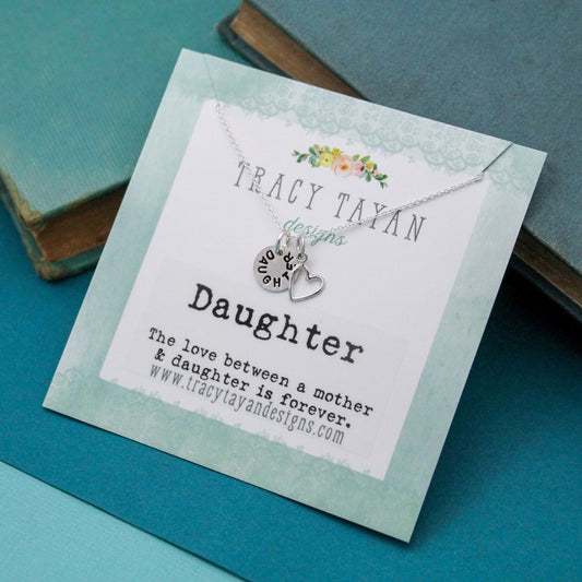 Dainty Daughter Necklace Personalized Sterling Silver, Hand Stamped Jewelry Gift, Daughter Jewelry, Daughter Box Gift, Gifts for Daughters