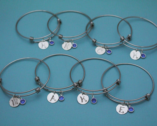 Initial Charm and Crystal Bangle Bracelets for Bridesmaids, Set Gifts for Bridesmaids, Bridesmaid Proposal Gift, Bridesmaid Jewelry Gift Set