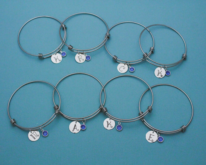 Initial Charm and Crystal Bangle Bracelets for Bridesmaids, Set Gifts for Bridesmaids, Bridesmaid Proposal Gift, Bridesmaid Jewelry Gift Set