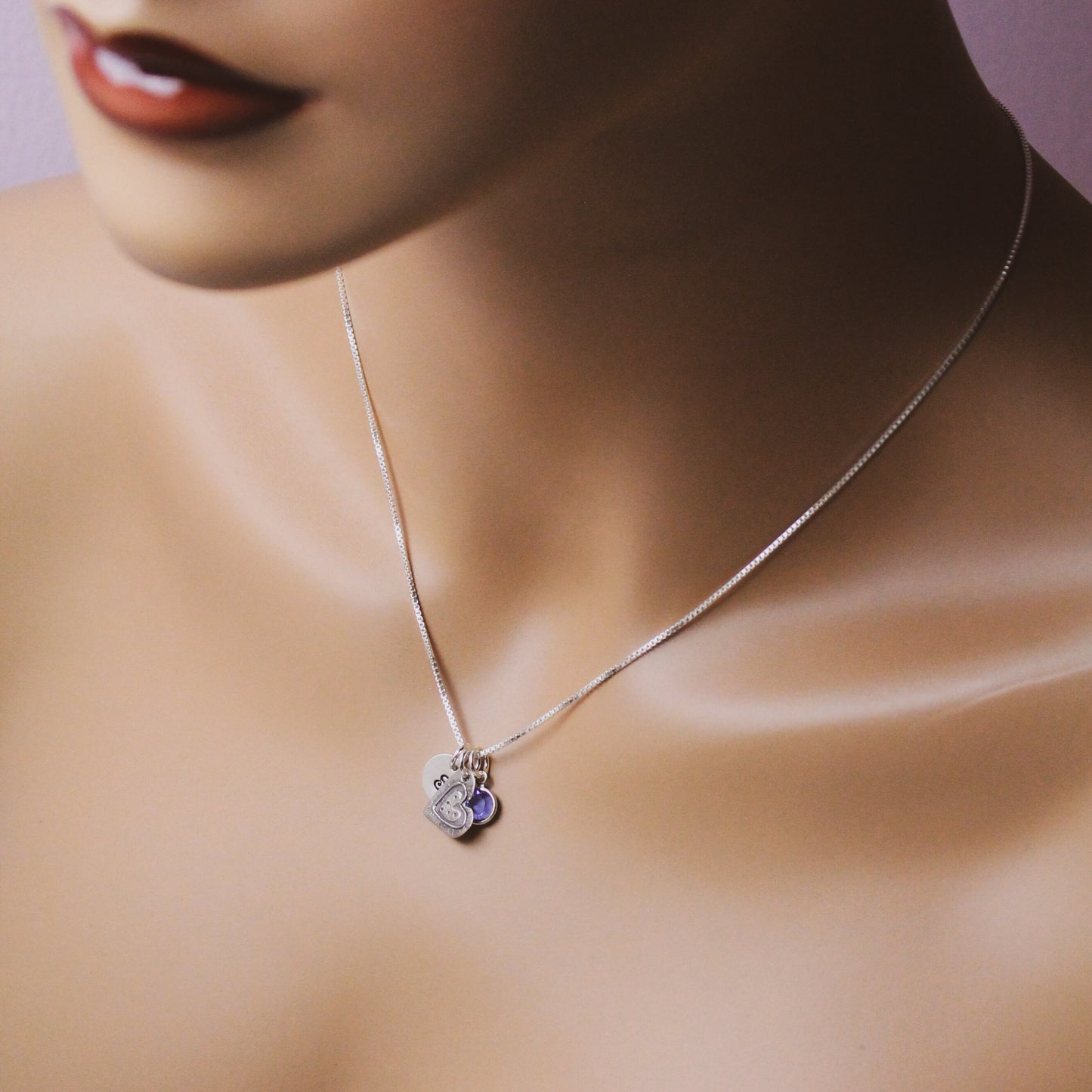Cute September Birthstone Initial Necklace, Sapphire Heart Jewelry, September Birthday Gift, September Birthstone Jewelry, Sterling Silver