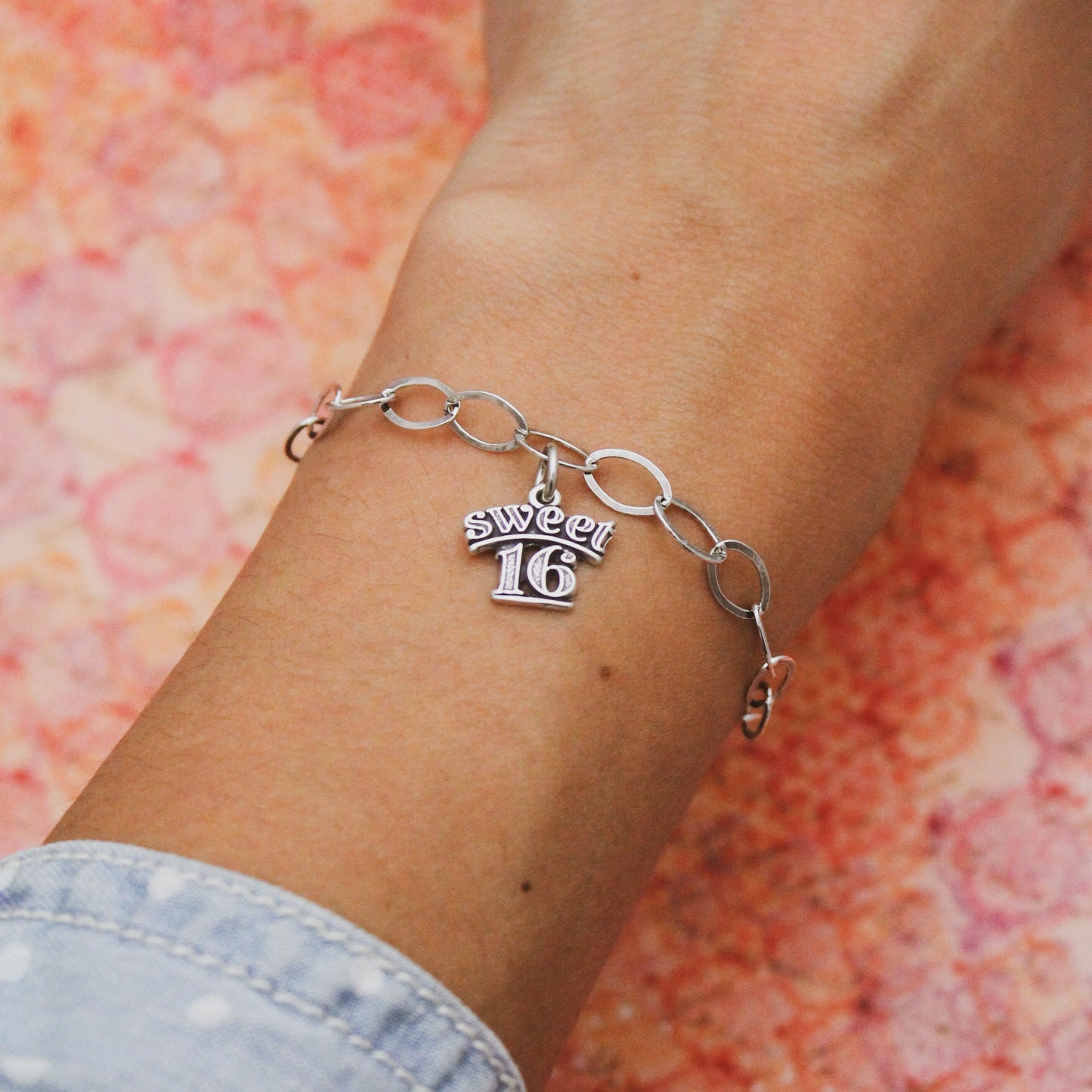 Sweet 16 Birthday Bracelet, Happy Sweet Sixteen Bracelet, Sterling Silver Chain Bracelet, Birthday Gift for Her, Cute Unique Sweet 16 Gift