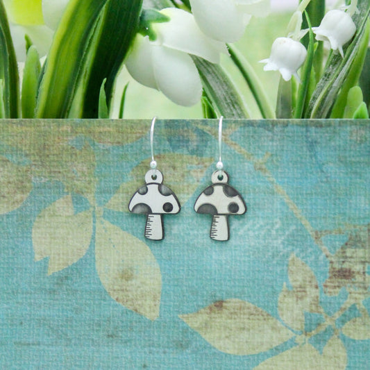 Mushroom Charm Earrings, Cute Mushroom Earrings, Sterling Silver Earrings, Silver Mushroom Fungus Earrings, Gifts for Her, Birthday Gift