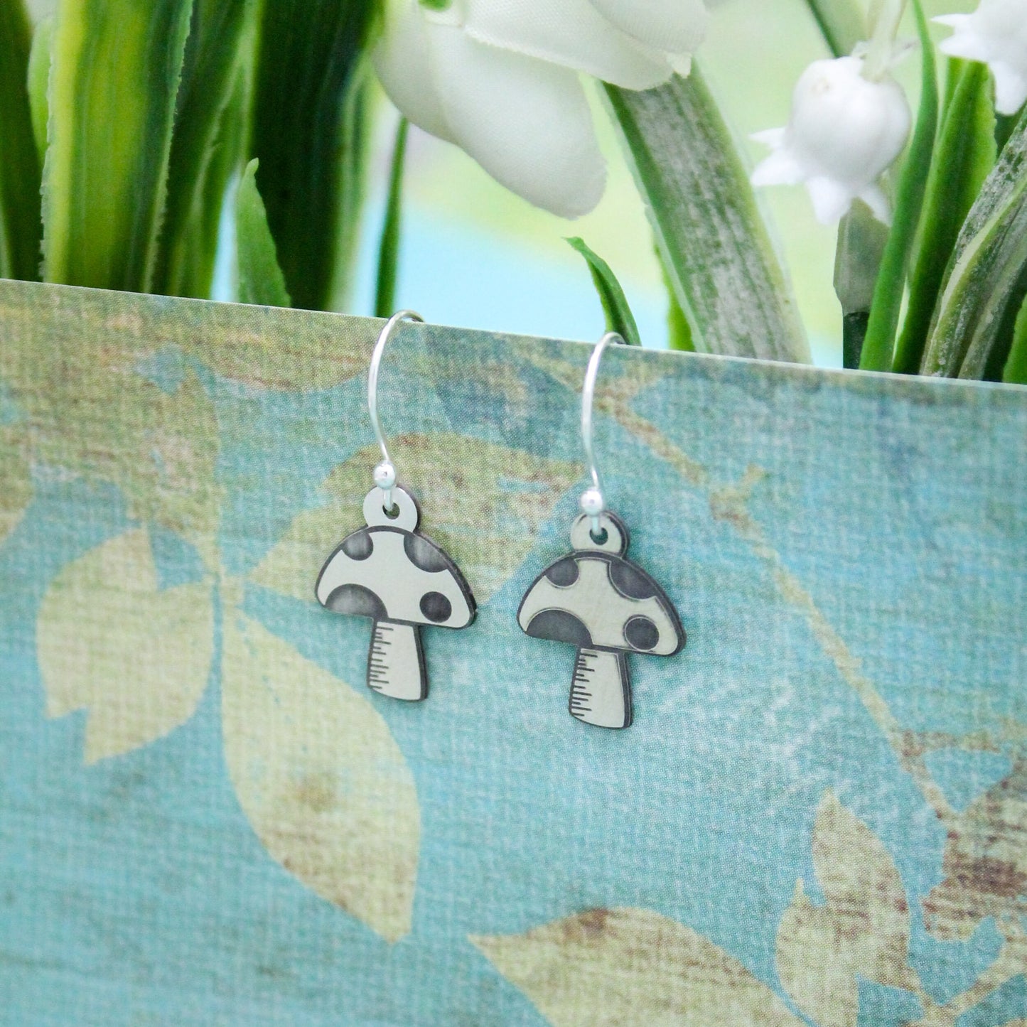 Mushroom Charm Earrings, Cute Mushroom Earrings, Sterling Silver Earrings, Silver Mushroom Fungus Earrings, Gifts for Her, Birthday Gift