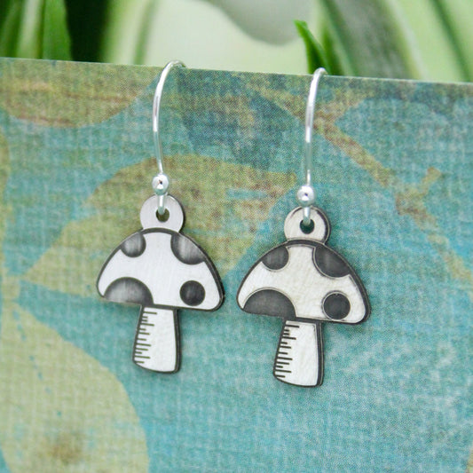 Mushroom Charm Earrings, Cute Mushroom Earrings, Sterling Silver Earrings, Silver Mushroom Fungus Earrings, Gifts for Her, Birthday Gift