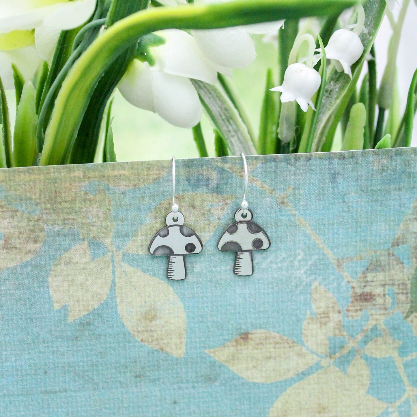 Mushroom Charm Earrings, Cute Mushroom Earrings, Sterling Silver Earrings, Silver Mushroom Fungus Earrings, Gifts for Her, Birthday Gift