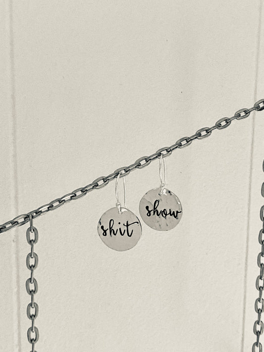 Shit Show Earrings in Sterling Silver, Funny Inspirational Jewelry, Gift for Her, Curse Word Jewelry, Shit Show Gift, Funny Shit, Shit Gift