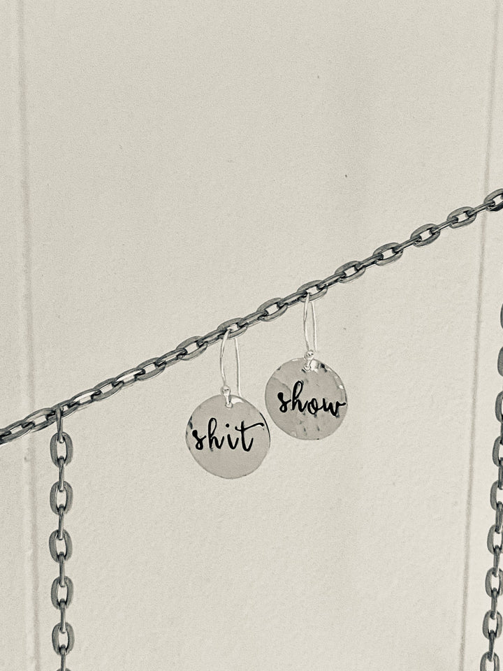 Shit Show Earrings in Sterling Silver, Funny Inspirational Jewelry, Gift for Her, Curse Word Jewelry, Shit Show Gift, Funny Shit, Shit Gift