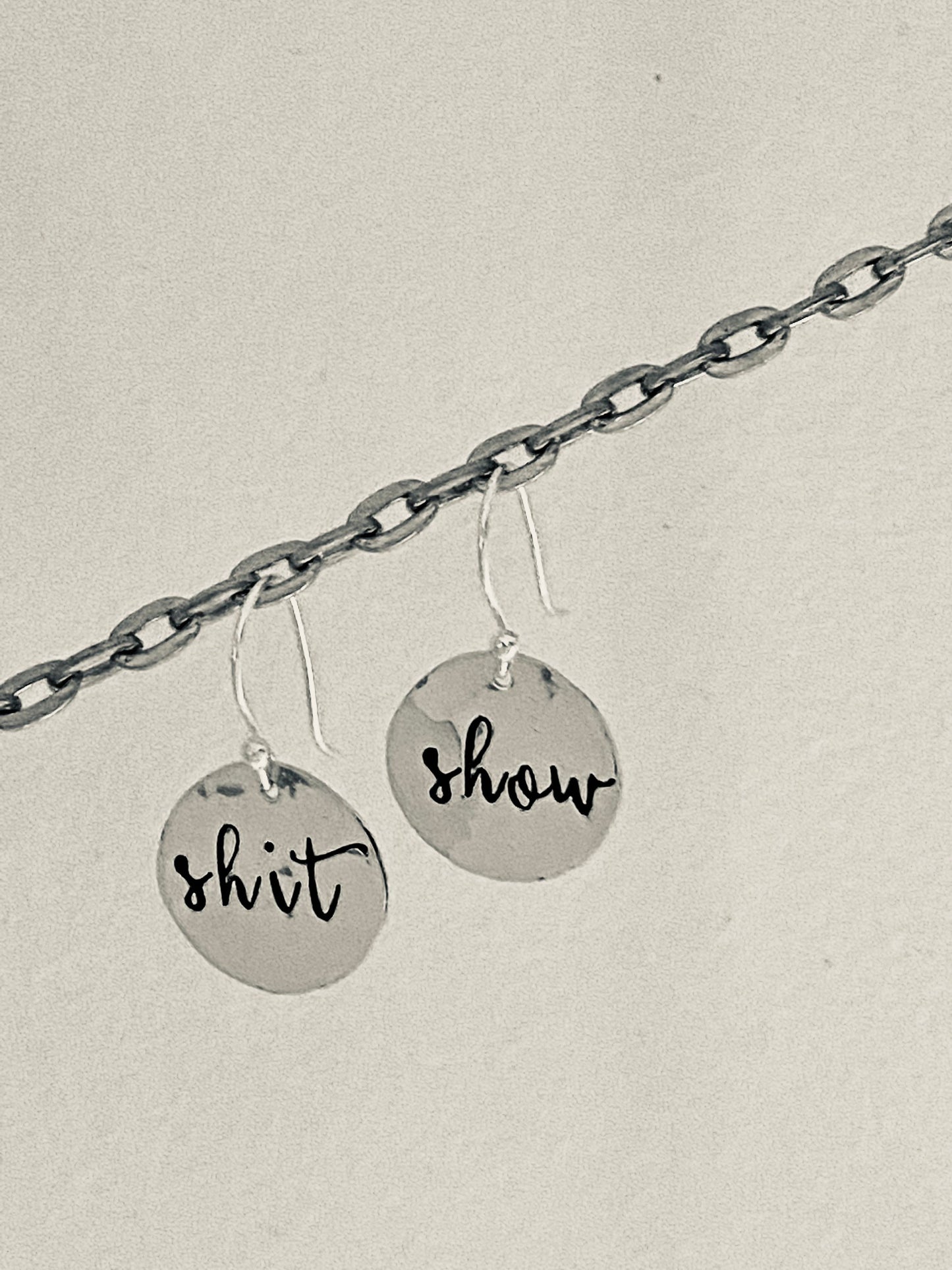 Shit Show Earrings in Sterling Silver, Funny Inspirational Jewelry, Gift for Her, Curse Word Jewelry, Shit Show Gift, Funny Shit, Shit Gift
