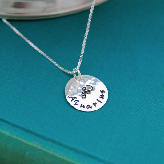 Aquarius Zodiac Necklace, Sterling Silver Aquarius Zodiac Necklace, Cute Boho Gift, Aquarius Birthday Jewelry, Zodiac Sign Birthday Gift