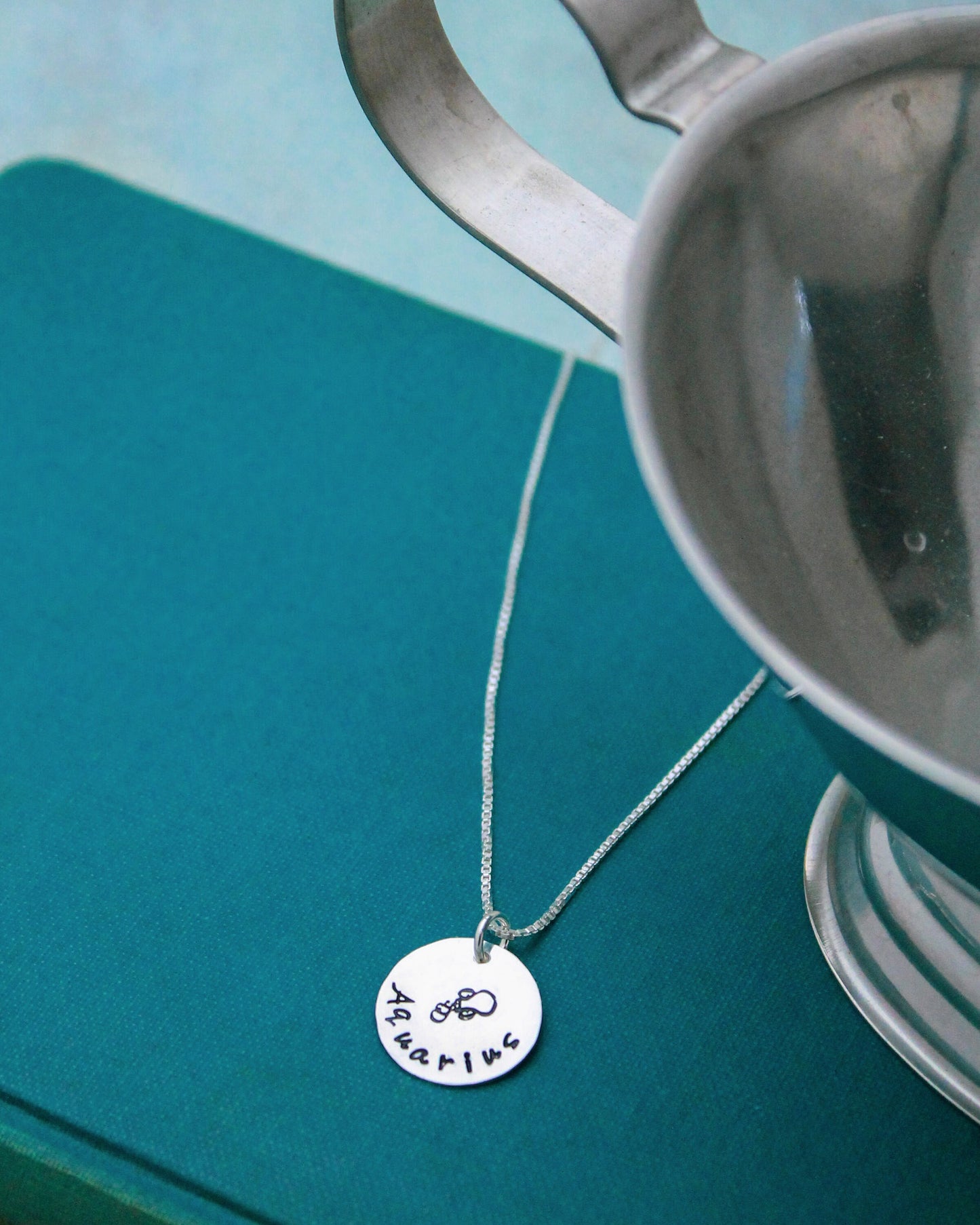 Aquarius Zodiac Necklace, Sterling Silver Aquarius Zodiac Necklace, Cute Boho Gift, Aquarius Birthday Jewelry, Zodiac Sign Birthday Gift