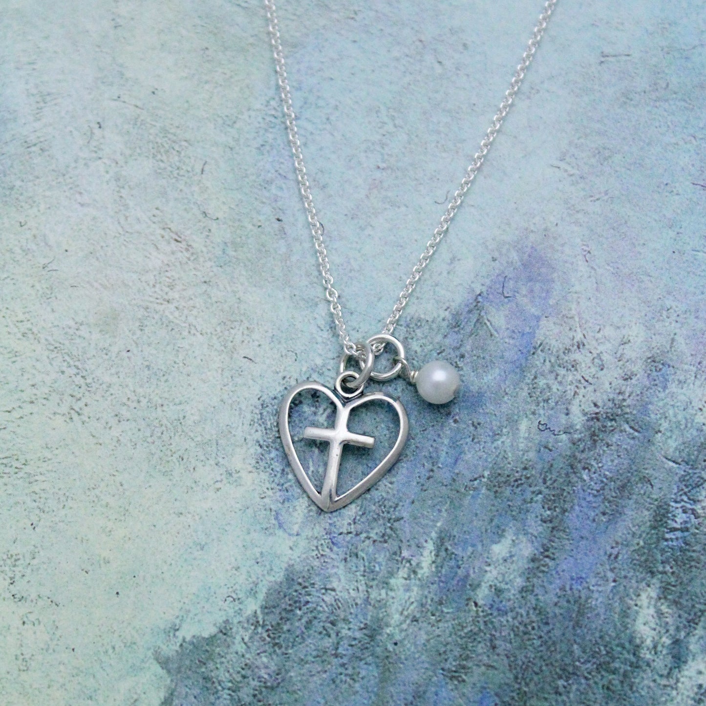 Heart Cross Necklace with Birthstone or Pearl - First Confirmation Gift - Holy Communion Jewelry - Girl's Cross Necklace - Gift for Baptism