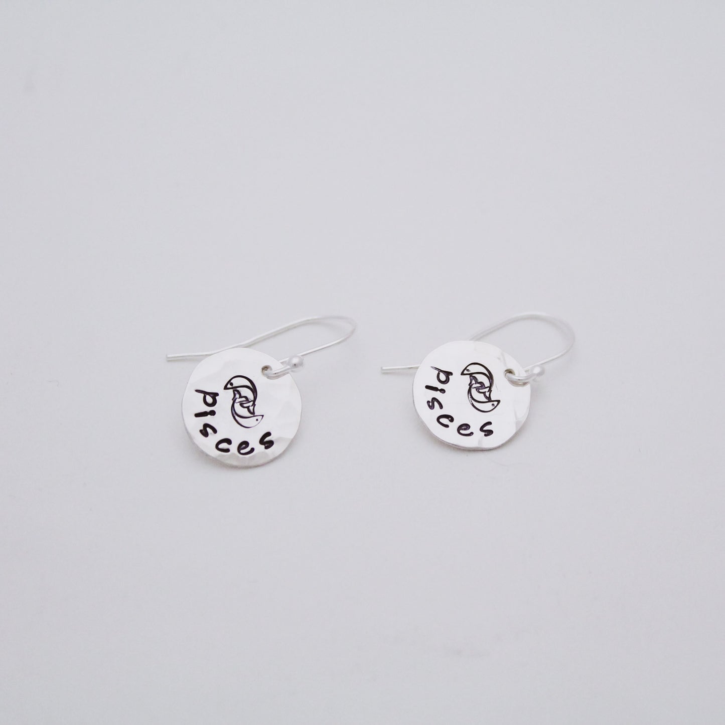 Pisces Sterling Silver Earrings, Pisces Zodiac Sign Jewelry, Hand Stamped Personalized Earrings, Pisces Zodiac Jewelry Unique Gift for Her