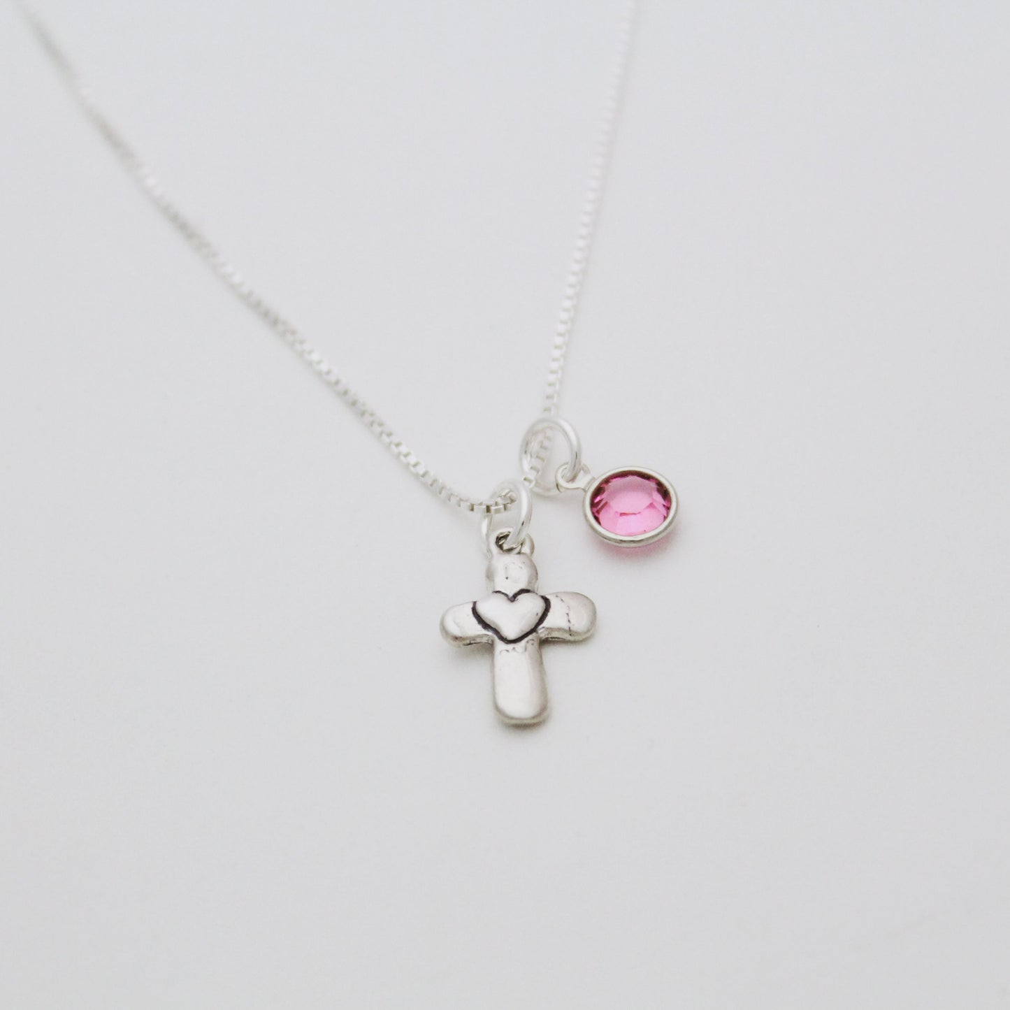 Cross Heart Necklace with Birthstone for Girls - Confirmation Gift - Holy Communion Jewelry - Sterling Silver Cross Necklace - Baptism Gift