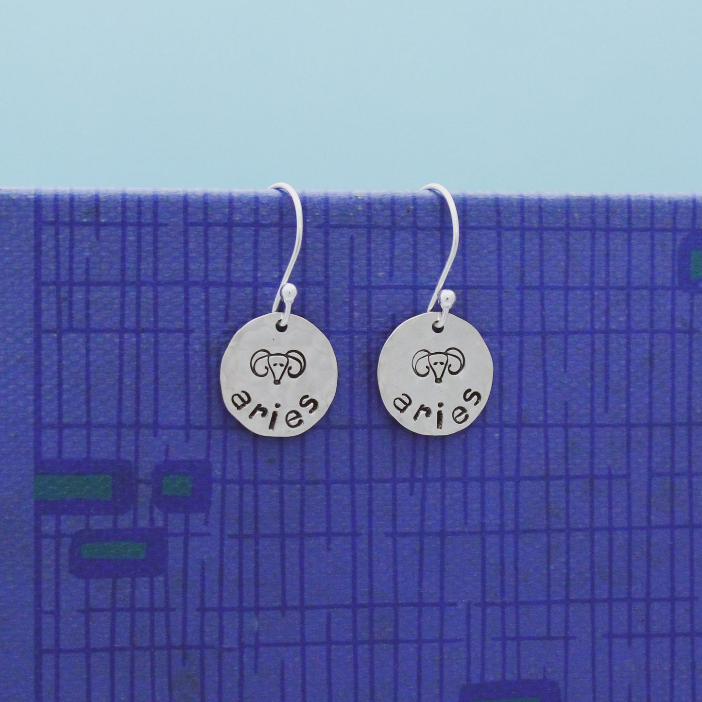 Aries Sterling Silver Earrings, Aries Zodiac Sign Jewelry, Hand Stamped Personalized Earrings, Aries Zodiac Jewelry Unique Gift for Her