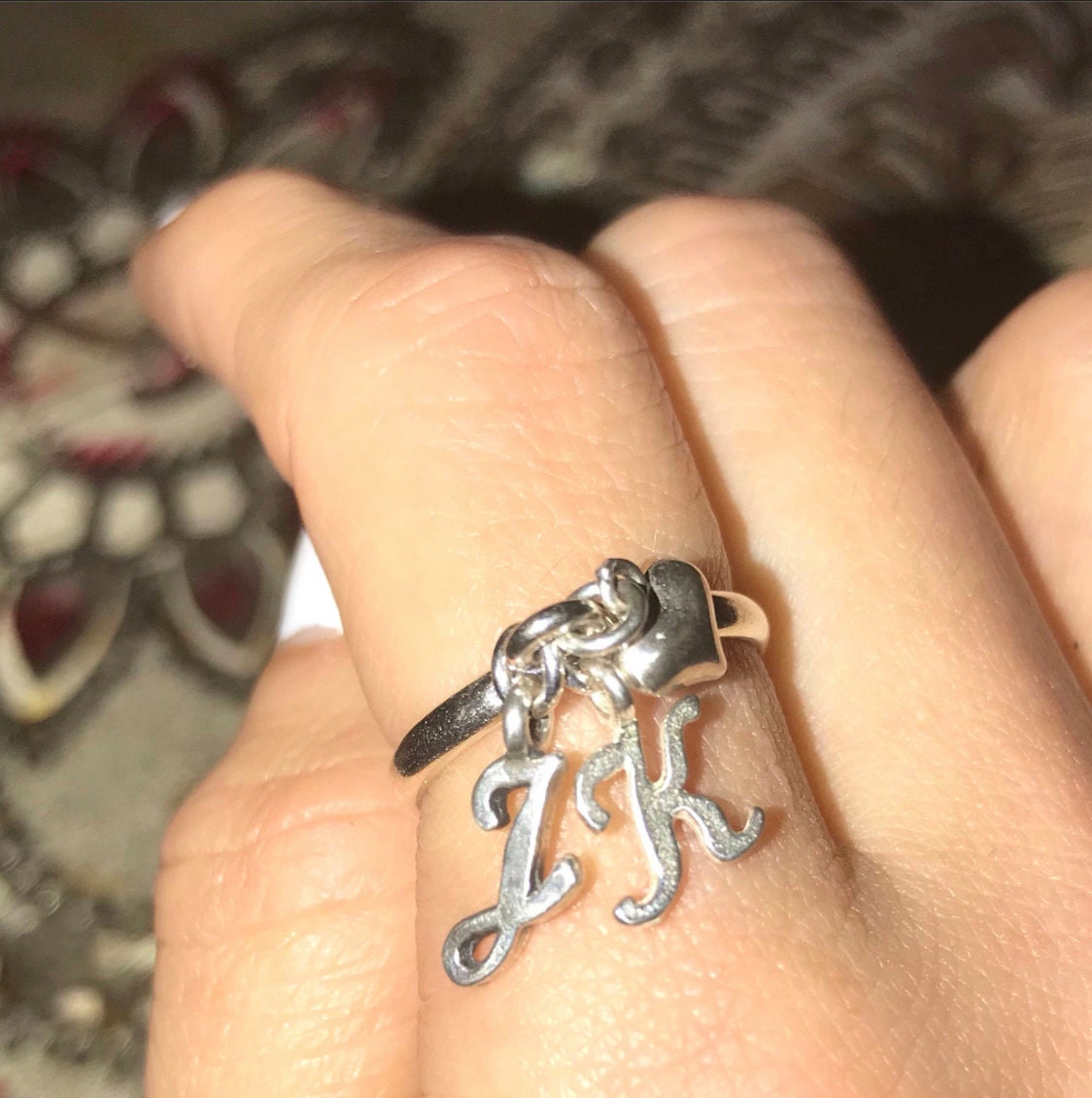 Initial Charm Ring. Sterling Silver Initial Ring. Dangle Ring. Personalized Jewelry. Initial Jewelry.