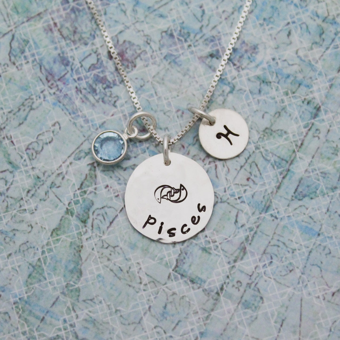 Pisces Zodiac Necklace - Sterling Silver Pisces Zodiac Necklace - Pisces Birthday Jewelry - Astrological Sign Birthday Gift