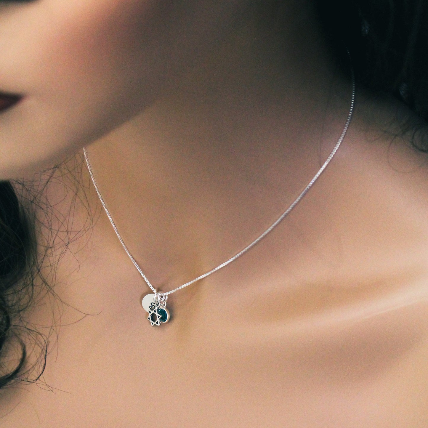 Star of David Charm Necklace for Bat Mitzvah Personalized Sterling Silver Hand Stamped Jewelry