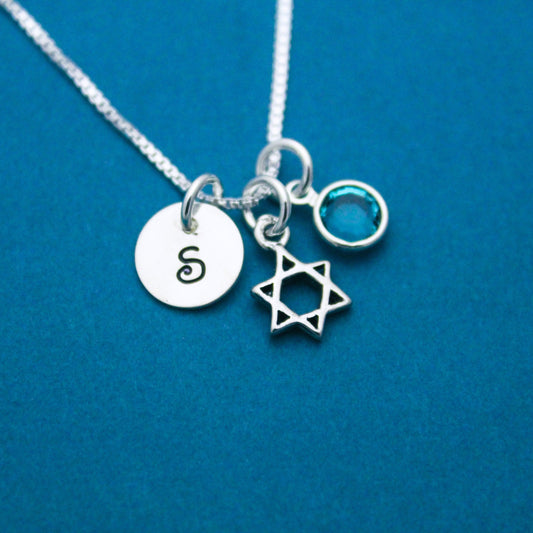 Star of David Charm Necklace for Bat Mitzvah  Personalized Sterling Silver Hand Stamped Jewelry