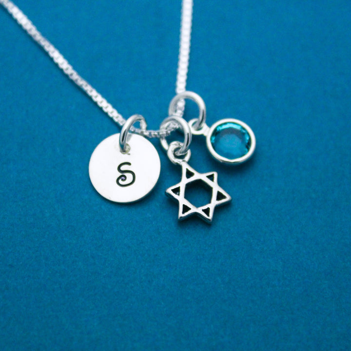 Star of David Charm Necklace for Bat Mitzvah Personalized Sterling Silver Hand Stamped Jewelry