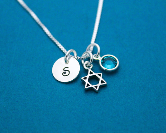 Star of David Charm Necklace for Bat Mitzvah Personalized Sterling Silver Hand Stamped Jewelry