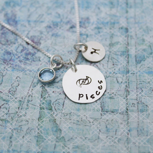 Pisces Zodiac Necklace - Sterling Silver Pisces Zodiac Necklace - Pisces Birthday Jewelry - Astrological Sign Birthday Gift