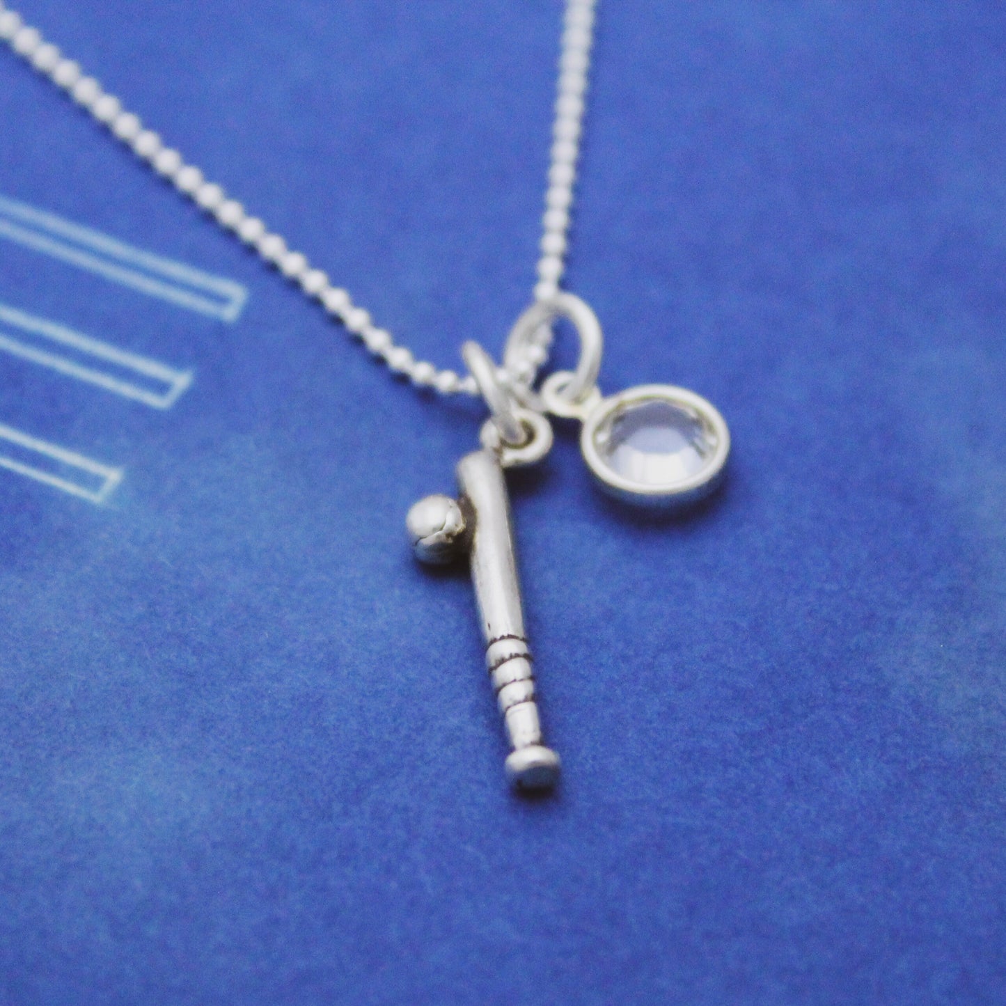 Softball Team Necklace, Silver Baseball Bat + Ball Charm Necklace, Sports Team Jewelry, Personalized Team Jewelry, Sport Birthstone Necklace