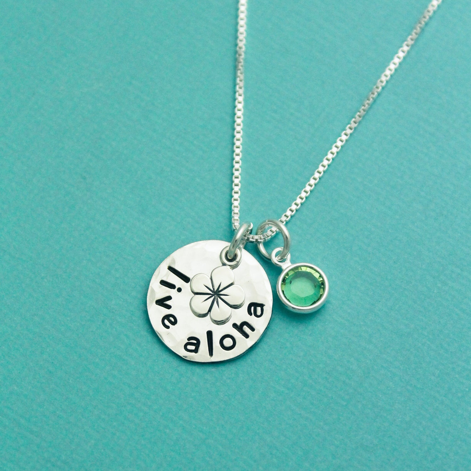 Live Aloha Necklace Aloha Hawaiian Plumeria Jewelry Personalized Hand Stamped Sterling Silver Necklace