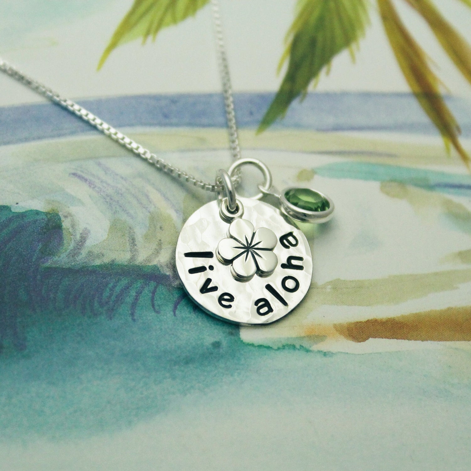 Live Aloha Necklace Aloha Hawaiian Plumeria Jewelry Personalized Hand Stamped Sterling Silver Necklace