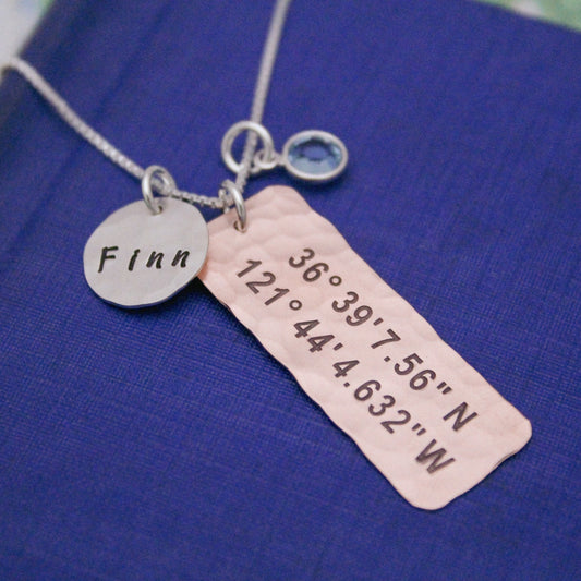 CHART your Special Place Latitude and Longitude Personalized Copper, Silver, or Brass Coordinates Necklace Hand Stamped Jewelry
