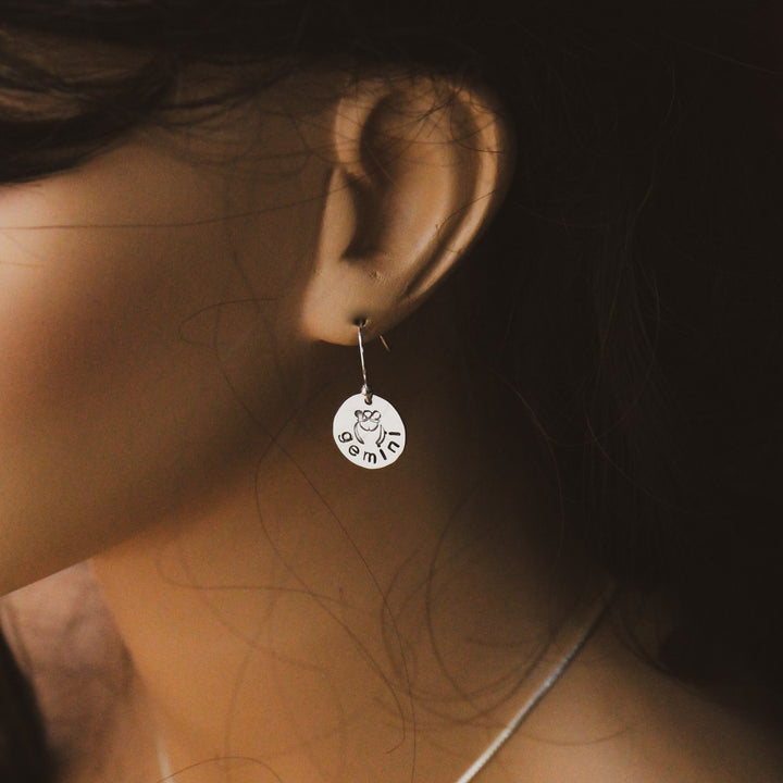 Gemini Sterling Silver Earrings, Gemini Zodiac Sign Jewelry, Hand Stamped Personalized Earrings, Gemini Zodiac Jewelry Unique Gift for Her