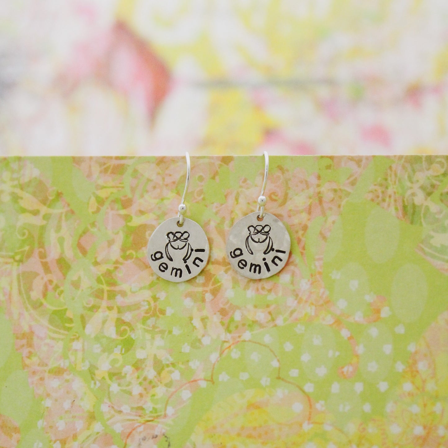Gemini Sterling Silver Earrings, Gemini Zodiac Sign Jewelry, Hand Stamped Personalized Earrings, Gemini Zodiac Jewelry Unique Gift for Her