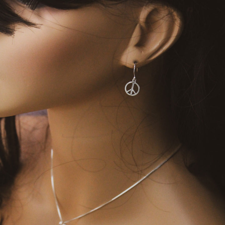 Cute Peace Sign Earrings, Sterling Silver Peace Earrings, Birthday Gift, Peace Sign Jewelry, Gifts for Her, Dainty Silver Earrings, Peace