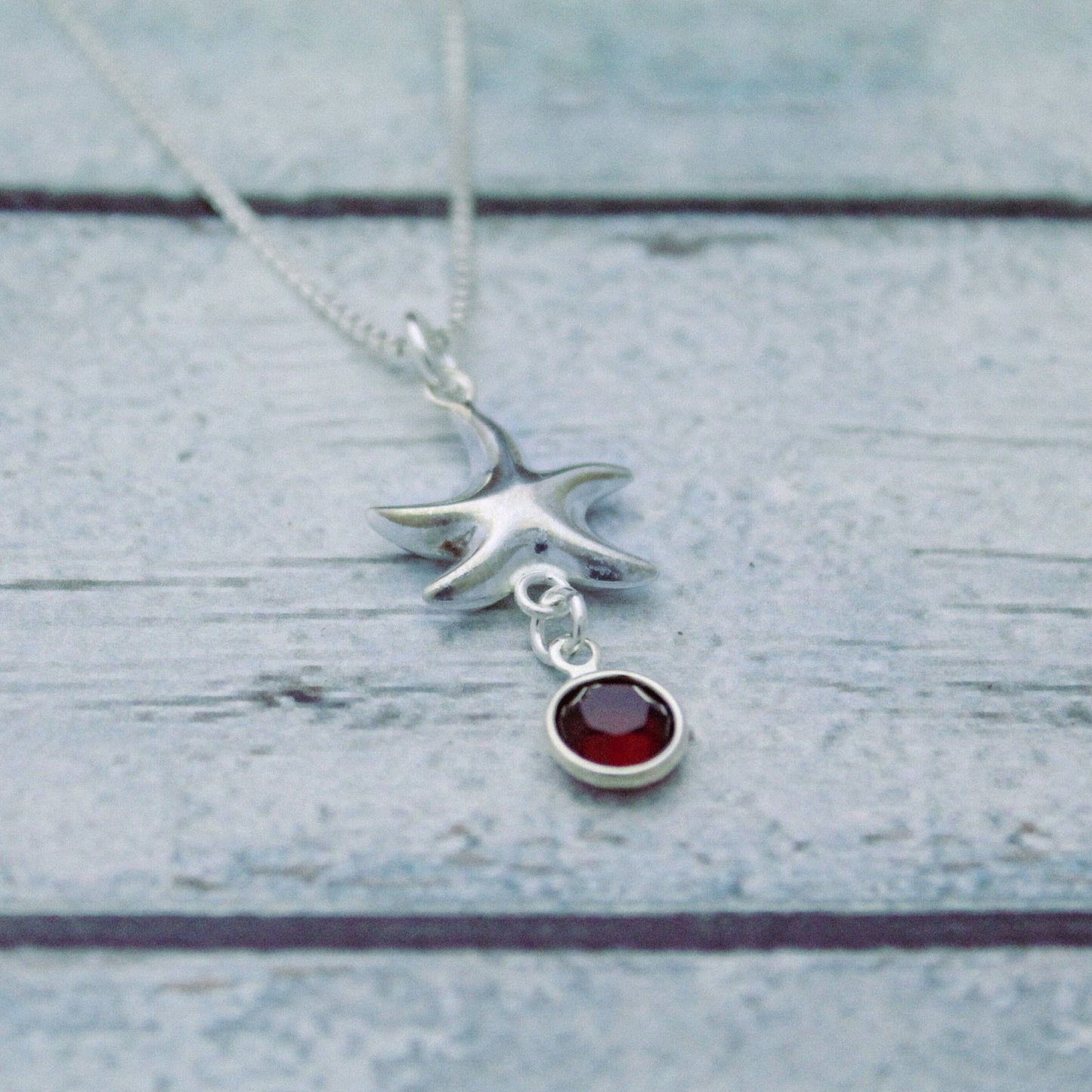 Sterling Silver Personalized Starfish Necklace with Birthstone, Pearl, Shell or Sea Glass Charms, Cute Beach Shore Jewelry, July Birthstone