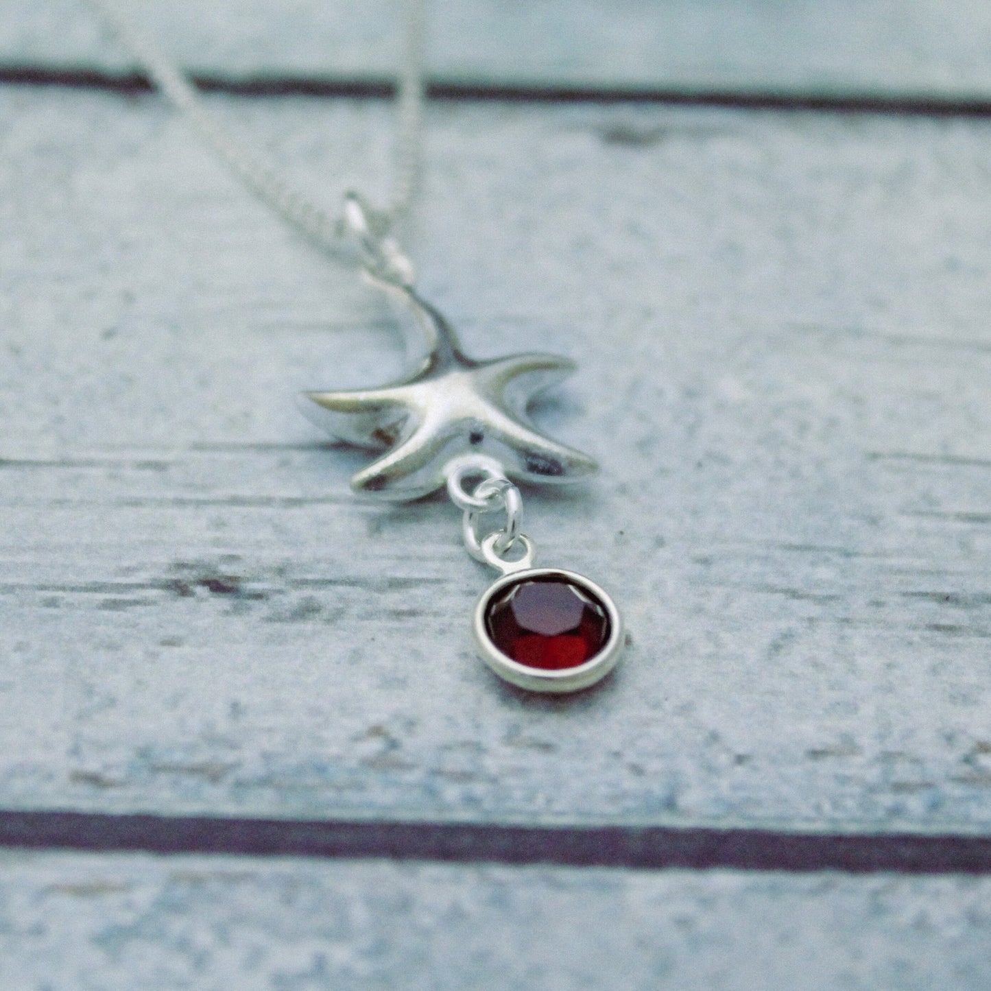 Sterling Silver Personalized Starfish Necklace with Birthstone, Pearl, Shell or Sea Glass Charms, Cute Beach Shore Jewelry, July Birthstone
