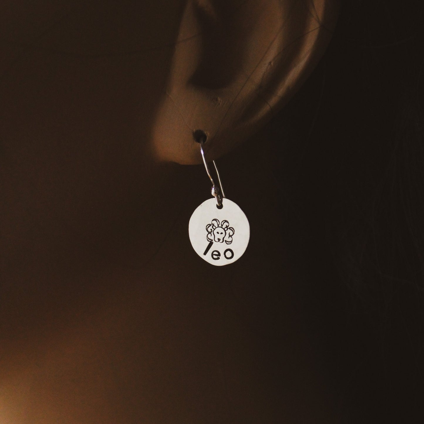 Leo Lion Sterling Silver Earrings, Zodiac Sign Jewelry, Hand Stamped Personalized Earrings, Leo Zodiac Jewelry Unique Birthday Gift for Her