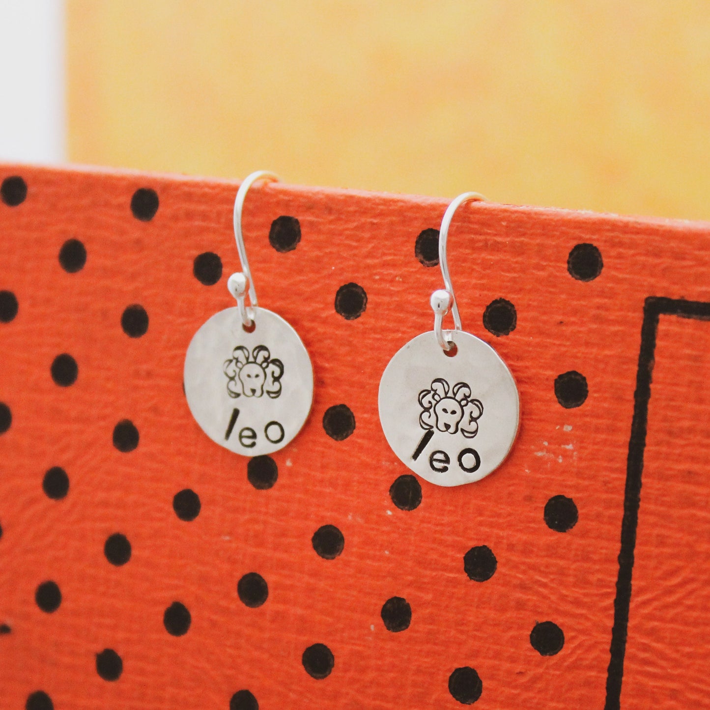 Leo Lion Sterling Silver Earrings, Zodiac Sign Jewelry, Hand Stamped Personalized Earrings, Leo Zodiac Jewelry Unique Birthday Gift for Her