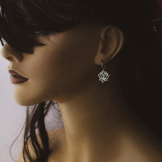 LOTUS Sterling Silver Earrings, Lotus Flower Jewelry, Lotus Namaste Boho Earrings, Yoga Jewelry Zen Breathe Unique Gift for Her, Birthday