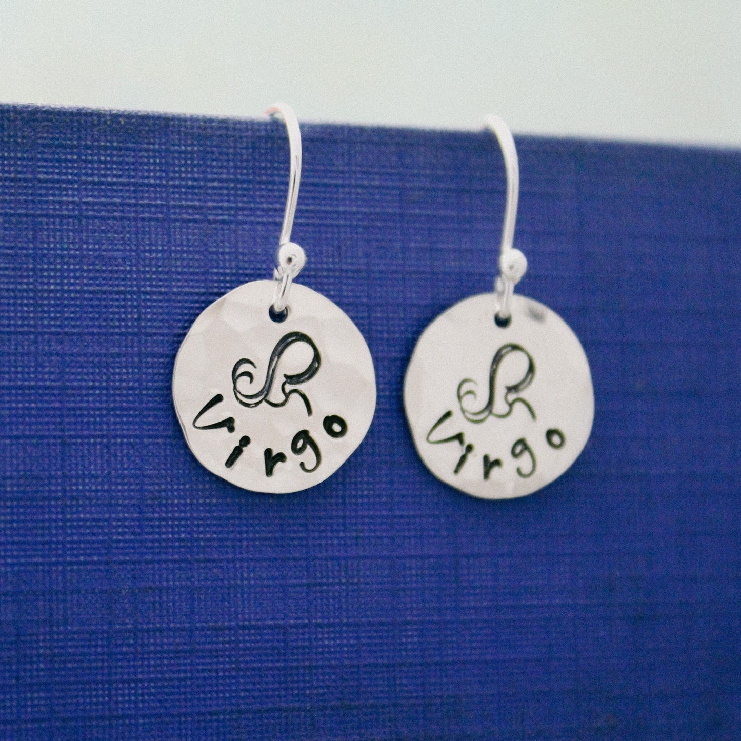 Virgo Sterling Silver Earrings, Virgo Zodiac Sign Jewelry, Hand Stamped Witchy Earrings, Virgo Zodiac Jewelry Unique Gift for Her, Virgo