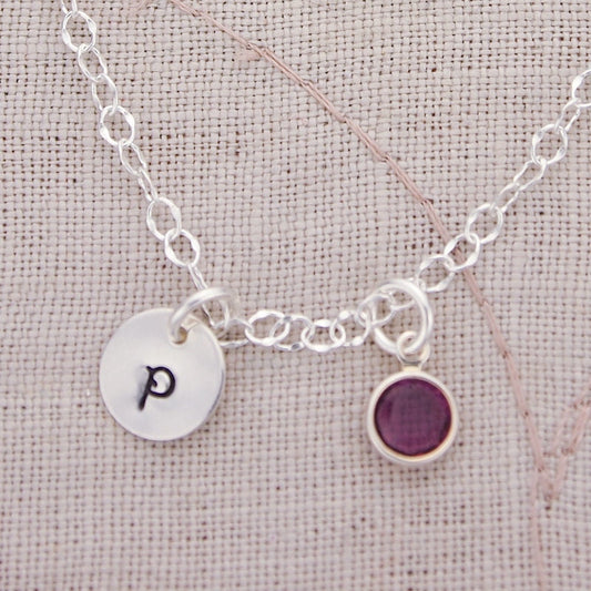 Sterling Silver Personalized Birthstone and Initial Bracelet